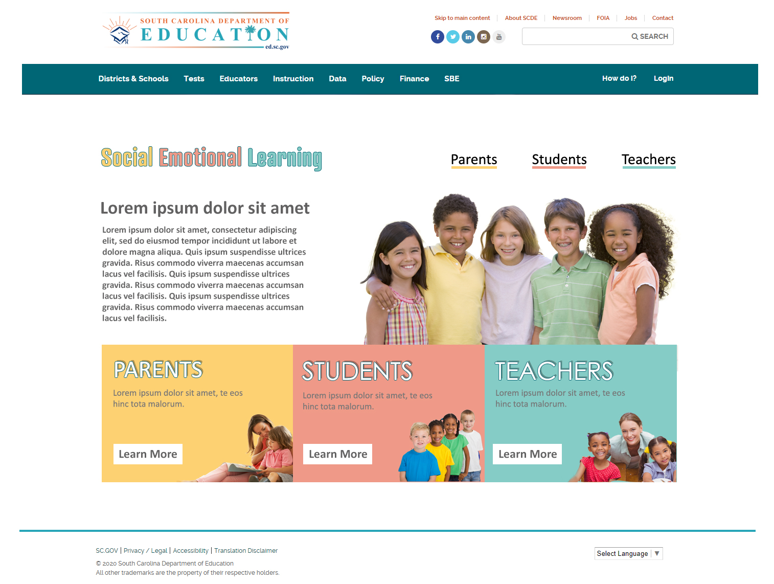 Image of Website created at South Carolina Department of Education titled Social Emotional Learning
