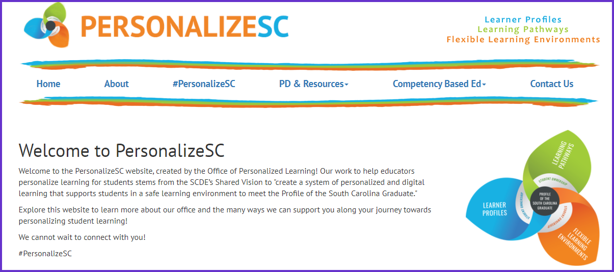 Website created for SC Department of Education Personalized Learning
