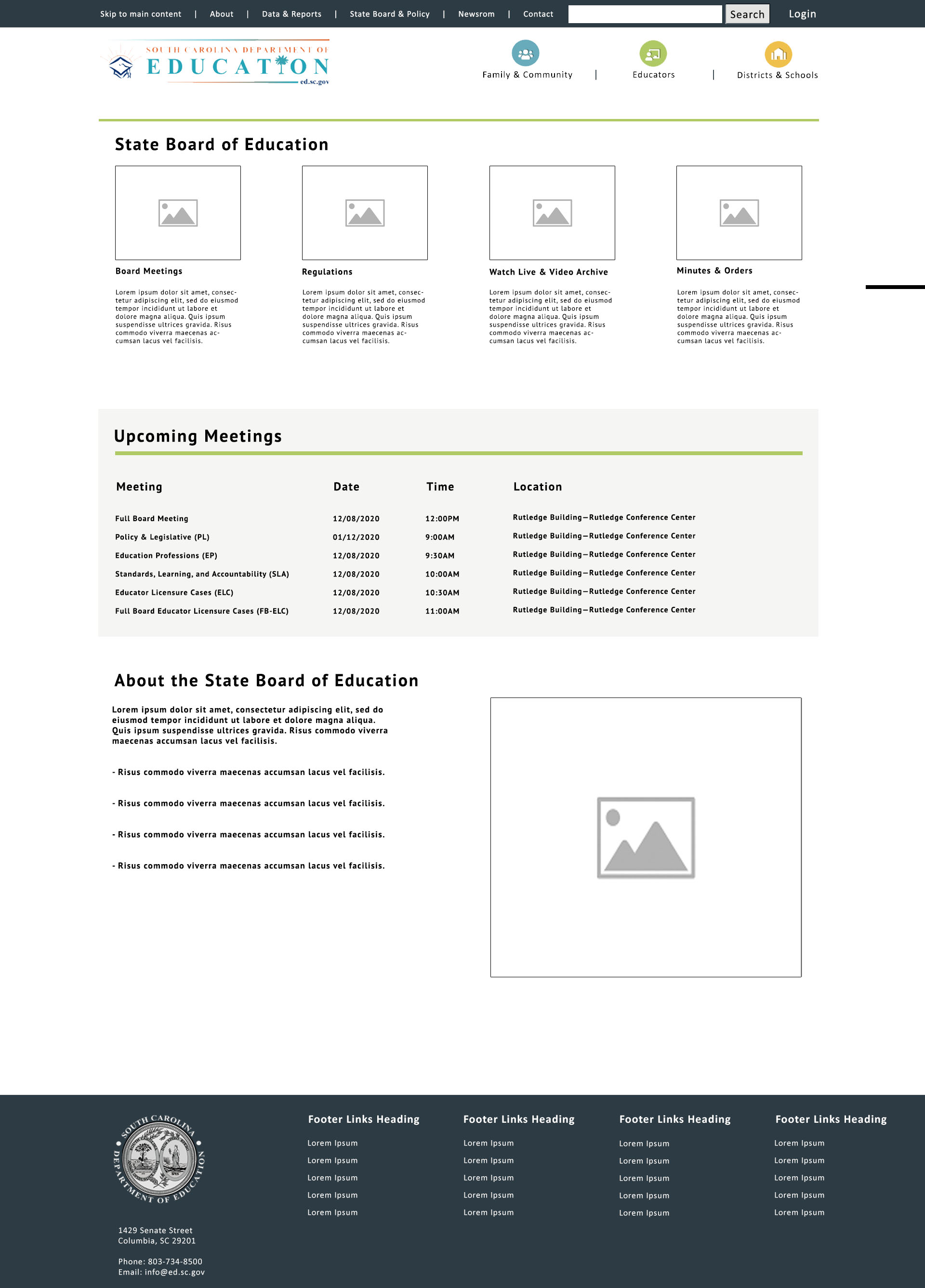 Wireframe created for SC Department of Education